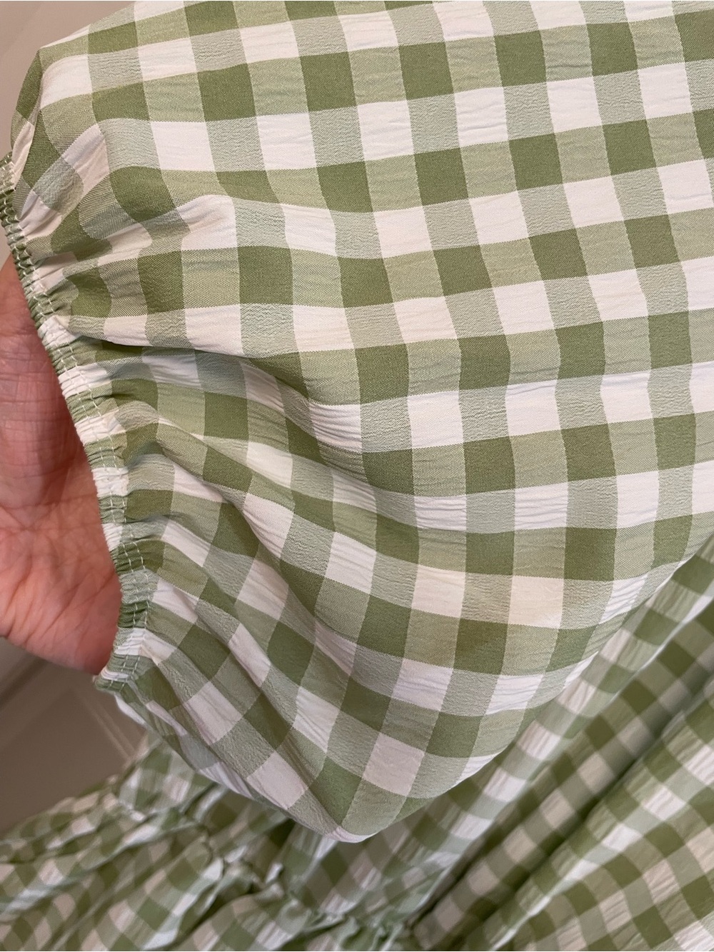 NWT PrettyLittleThing Sage Green Gingham Puff Sleeve Mini Dress - Picture 4 of 7